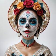 Day of the Dead skeleton skull with flowers