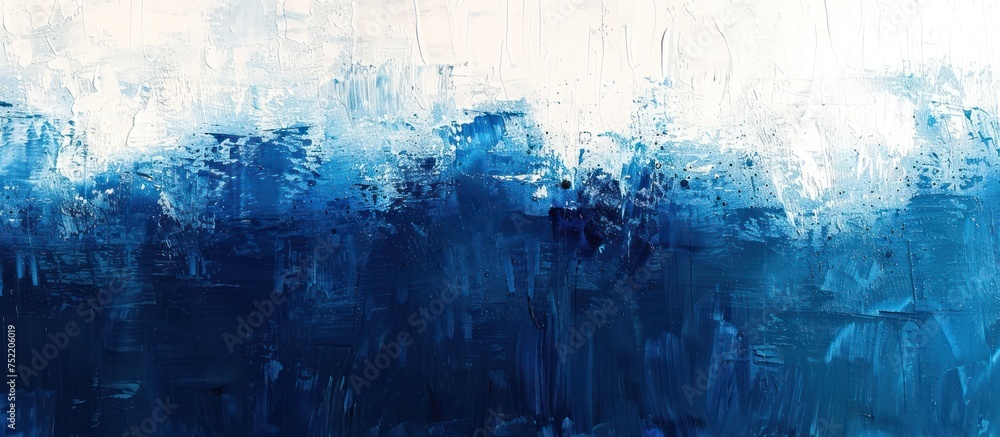 Poster this painting showcases bold strokes of blue and white colors in an abstract composition, creating a