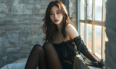 Excellent full-body portrait of a beautiful korean glamour woman