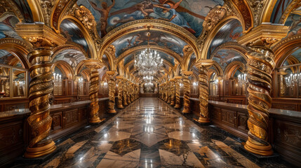 Dream-like, unreal interior of a restaurant in palace setting