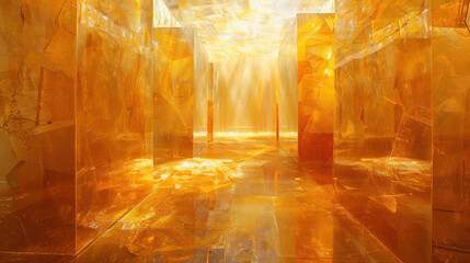 Imaginary interior of room with walls made of amber