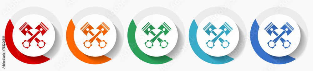 Poster pistons vector icon set, flat icons for logo design, webdesign and mobile applications, colorful rou