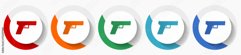 Poster pistol, gun, weapon vector icon set, flat icons for logo design, webdesign and mobile applications, 