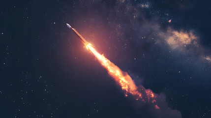 rocket in space, A powerful rocket launches into the night sky, leaving a fiery trail behind, rocket launch, generative ai - obrazy, fototapety, plakaty