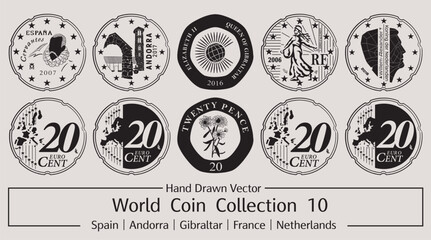 Hand Drawn Vector World Coin Collection 10