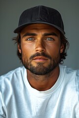 Obraz premium portrait of man wearing plain cap hat, mockup
