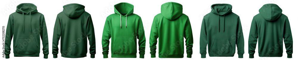 Sticker green hooded sweatshirts mockup set, cut out