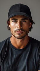 Obraz premium portrait of man wearing plain cap hat, mockup