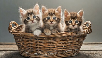 Different kittens in a basket