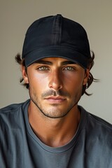 Fototapeta premium portrait of man wearing plain cap hat, mockup