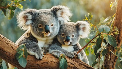 Obraz premium Koala bear with baby on a tree
