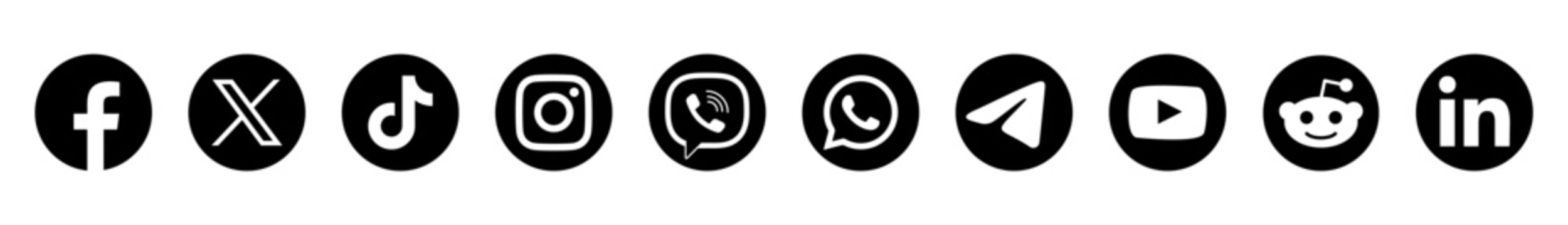  Set of Social media icon:Facebook,Instagram, Twitter X, Youtube,Whatsapp.Set of Icons for social networking .Social media logo 2024