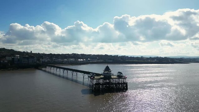 The Clevedon Pier in the town of Clevedon, Somerset, England on the shore of the Severn Estuary