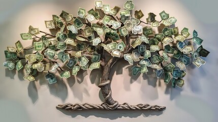money tree sculpture on white wall, Generative Ai - 752209877