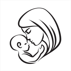 Mother with her baby, silhouette, mother's day, baby care icon - 752210600