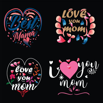 Mother's day design ,Vector  illustration, banner ,heart. Symbol of love and calligraphy text on black background. .