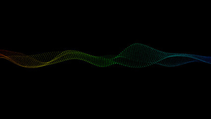Rendering Big data flowing energy multicolor particles dot pattern composed of mesh, Abstract wave in black background. abstract Halftone dots wave background.