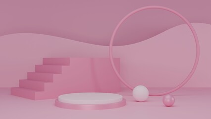 3D Rendering abstract pink background with podium