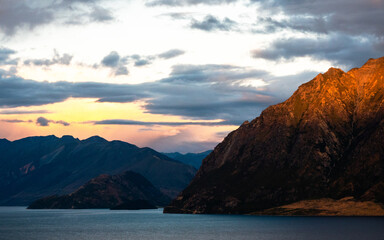 sunset at New Zealand lake