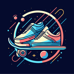 Simple Colorful Minimalist Sneakers Line Art Monoline Illustration Design with Clean Background