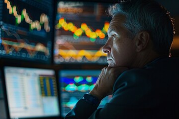 Oldman analyzing the stocks dashboard
