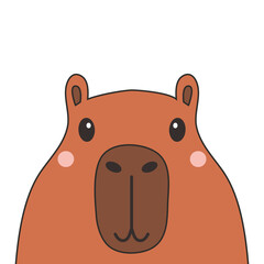 Capybara head icon. Cute cartoon kawaii funny baby character. Water pig. Smiling face head. Contour line doodle. Childish style. Sticker print, greeting card. Flat design. White background. - 752214012