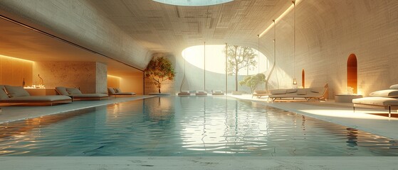Landscape of Modern Luxury Interior, Unreal Engine 3D, swimming pool