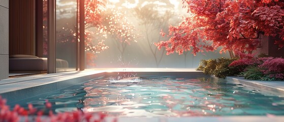 Landscape of Modern Luxury Interior, Unreal Engine 3D, fountain in the park
