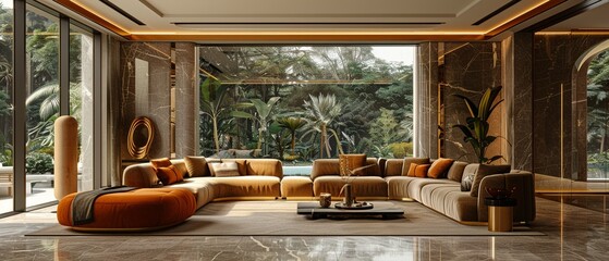 Landscape of Modern Luxury Interior, Unreal Engine 3D, wooden house in the garden
