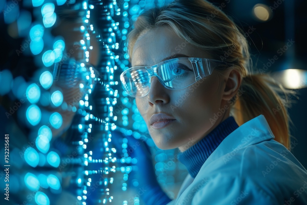Aufkleber a scientist digitally interacts with a dna sequence, depicting modern methods of genetic analysis