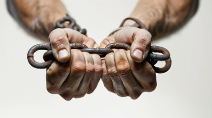hands in chains on white background - obrazy, fototapety, plakaty