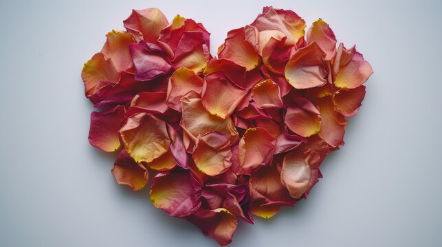 heart of rose pedals on white background