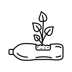 Green plants in pots from plastic bottle color flat icon.