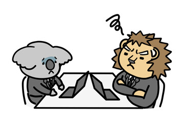 青ざめた部下と悩む上司　動物のキャラクター