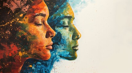 An immersive abstract painting with a blend of warm and cold hues, evoking a sense of calmness and creative inspiration