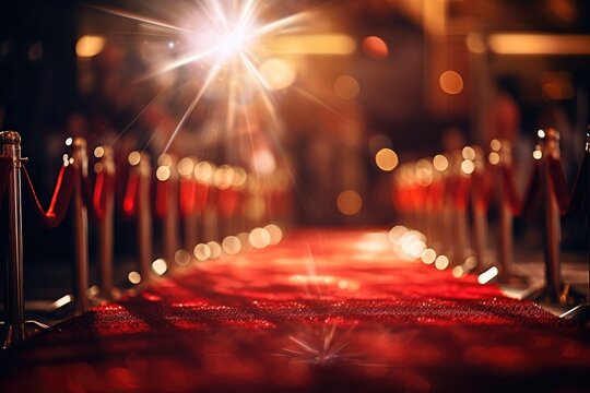 Film Premiere: Red carpet event with camera flashes in the background.
