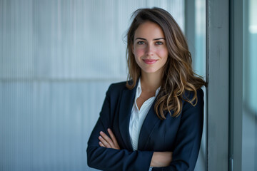Empowered Female Executive Exuding Confidence and Professionalism in Corporate Environment