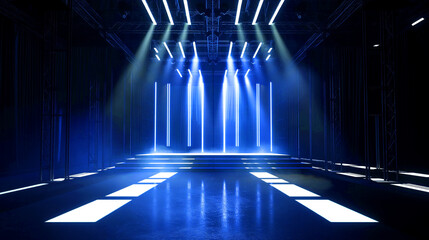 Set of spotlights. Stage, podium. Light effects