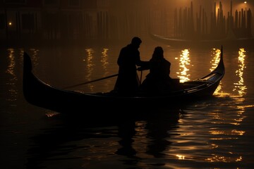 Romantic Gondola Ride: Lights reflecting on the water in Venice.