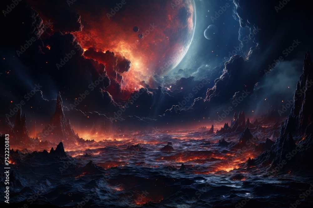 Wall mural endless universe with stars and spiral galaxy in outer dark space