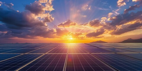 solar panels at sunset renewable green energy Generative AI