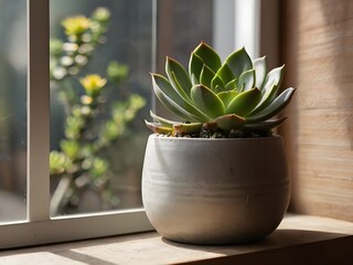 Minimalist pot with succulent at home