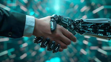 
Interacting with a virtual partner against a futuristic backdrop. Exploring artificial intelligence and machine learning in the era of the fourth industrial revolution.