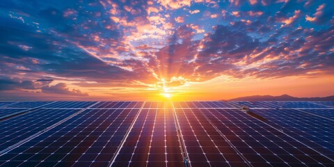 solar panels at sunset renewable green energy Generative AI