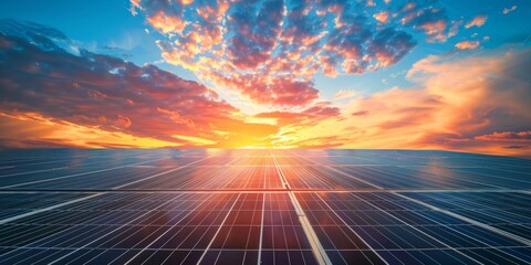 solar panels at sunset renewable green energy Generative AI - obrazy, fototapety, plakaty