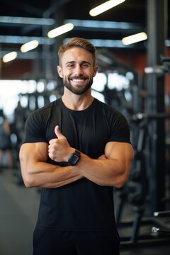 young man in the gym showing thumbs up Generative AI