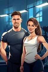 Fototapeta na wymiar couple in the gym drawing portrait Generative AI