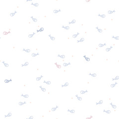 Simple outline fishes seamless vector pattern. Fun design. Skandi motif illustration. Cute hand drawn sealife background for wrapping paper, textile, gift, fabric, wallpaper, packaging, apparel. © Anima Allegra