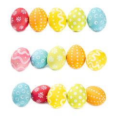 Easter eggs isolated on a white background. Handmade colorful Easter eggs. Easter celebration concept.