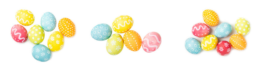 Easter eggs isolated on a white background. Handmade colorful Easter eggs. Easter celebration concept.